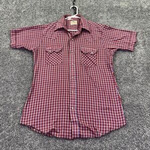 Vintage Dee Cee Brand Shirt Mens Medium Red Plaid Short Sleeve Western Snap